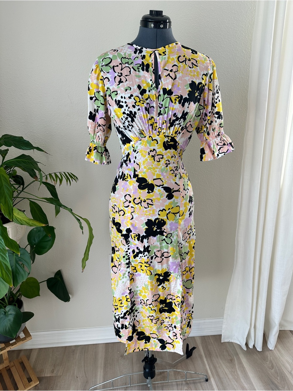 ASOS Floral Midi Dress in Yellow, Pink & Black